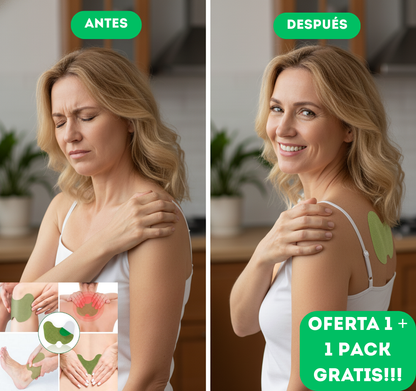 Parches VitalGreen. Oferta 1 + 1 Pack GRATIS. Alivia el dolor muscular. Más vida, menos dolor.