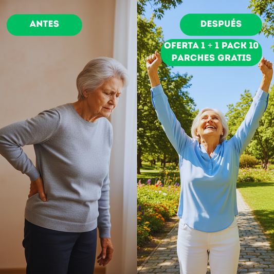 Parches VitalGreen. Oferta 1 + 1 Pack GRATIS. Alivia el dolor muscular. Más vida, menos dolor.